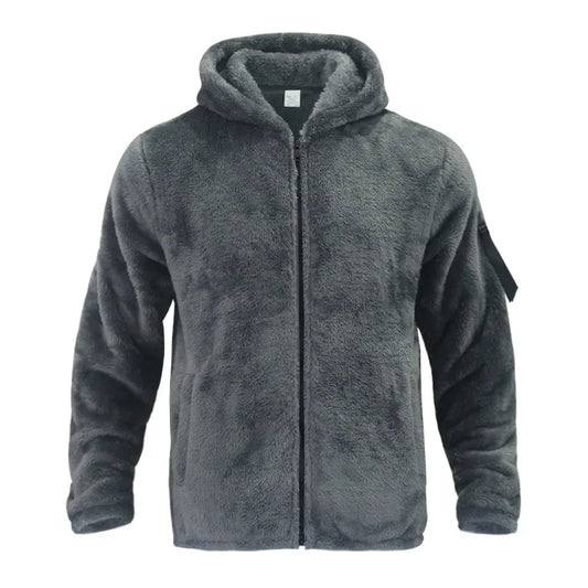 Men's Full Zip Hooded Jacket – Warm Long Sleeve Winter Coat with Side Pockets