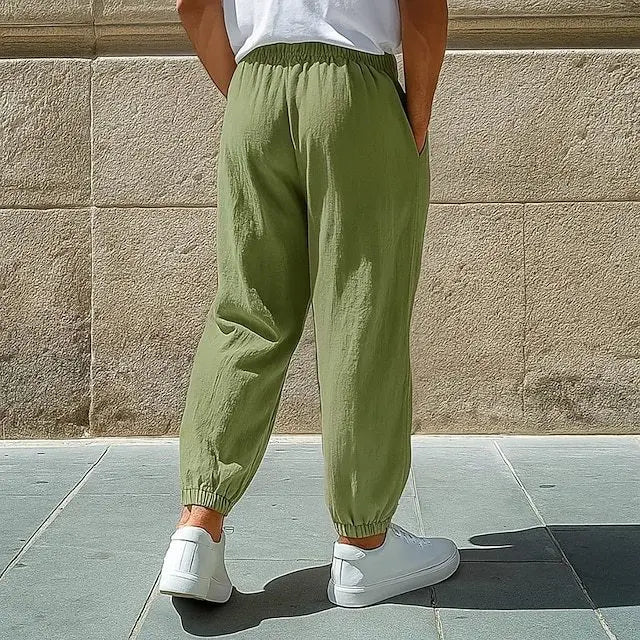 Men's Tapered Cargo Trousers with Elasticated Waist and Pockets