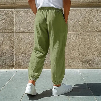 Men's Tapered Cargo Trousers with Elasticated Waist and Pockets