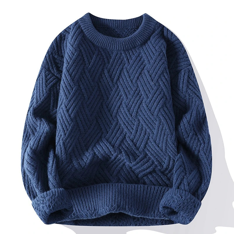 Men's Textured Knit Jumper with Geometric Pattern