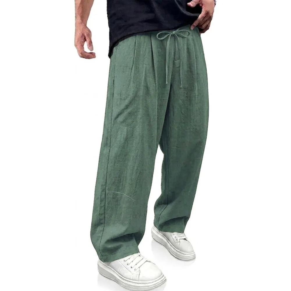 Men's Wide Leg Drawstring Trousers with Loose Fit