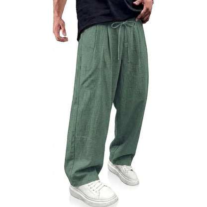 Men's Wide Leg Drawstring Trousers with Loose Fit