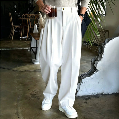 Men's Baggy Trousers – Pleated Loose Fit Wide Leg