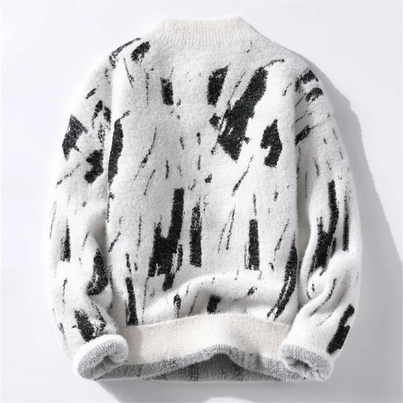 Men's Abstract Pattern Knitted Crew Neck Jumper