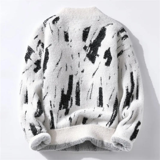 Men's Abstract Pattern Knitted Crew Neck Jumper