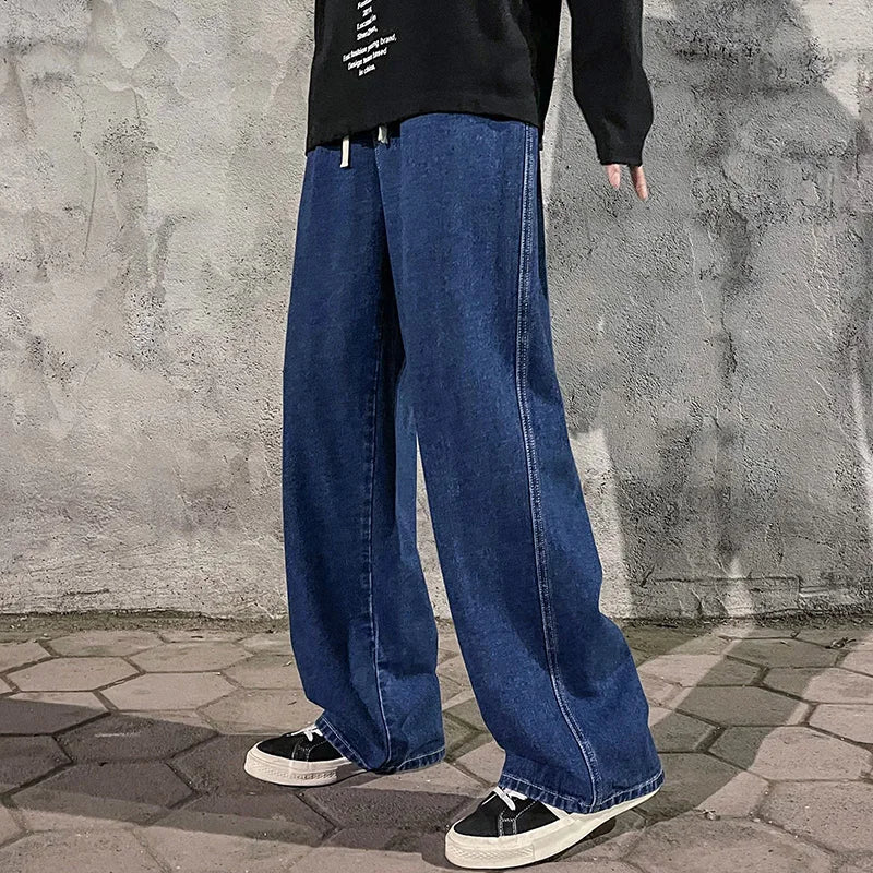 Men's Baggy Wide Leg Jeans with Drawstring Waist