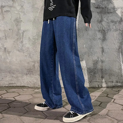 Men's Baggy Wide Leg Jeans with Drawstring Waist