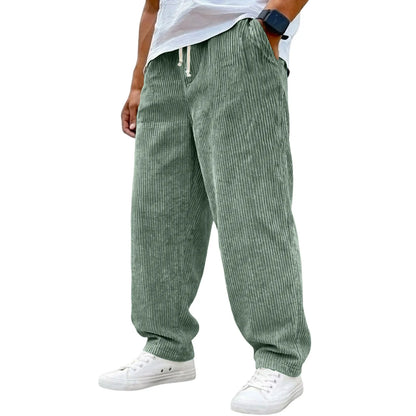 Men's Relaxed Fit Trousers with Drawstring Waist and Pockets