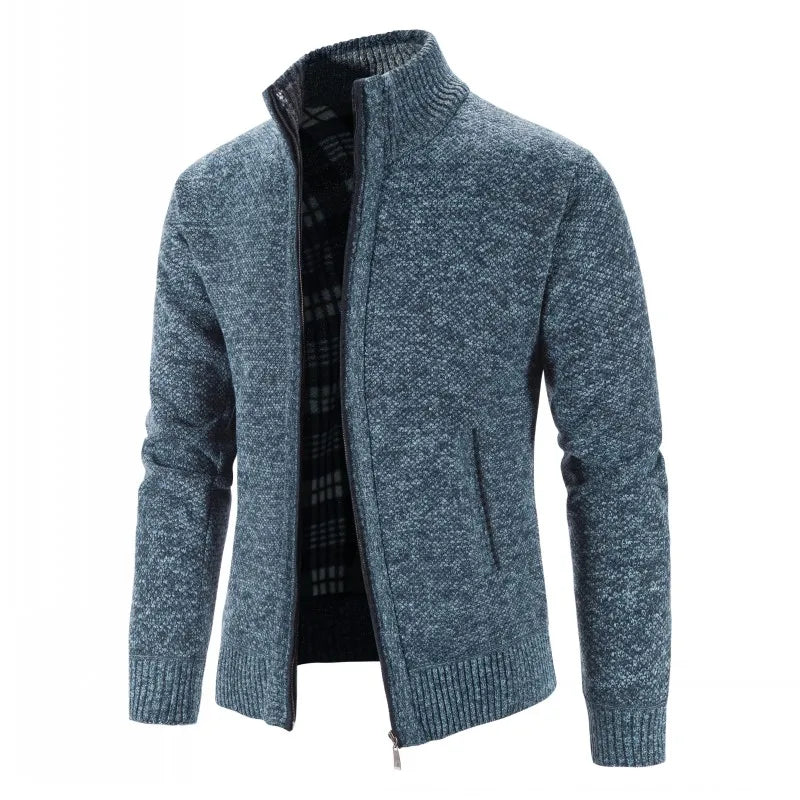 Men's Knitted Cardigan with Zip Front and High Neck