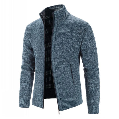 Men's Knitted Cardigan with Zip Front and High Neck