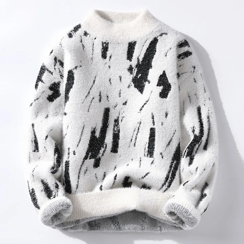 Men's Abstract Pattern Knitted Crew Neck Jumper