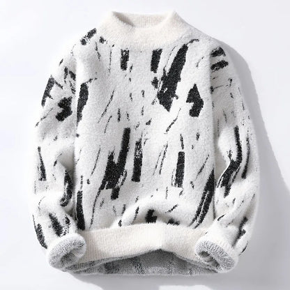 Men's Abstract Pattern Knitted Crew Neck Jumper