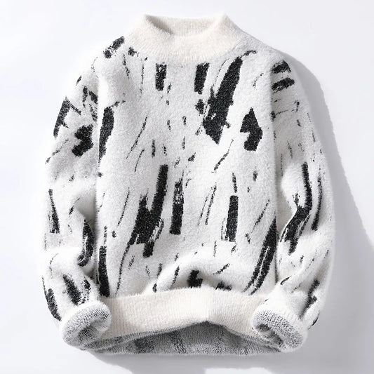 Men's Abstract Pattern Knitted Crew Neck Jumper