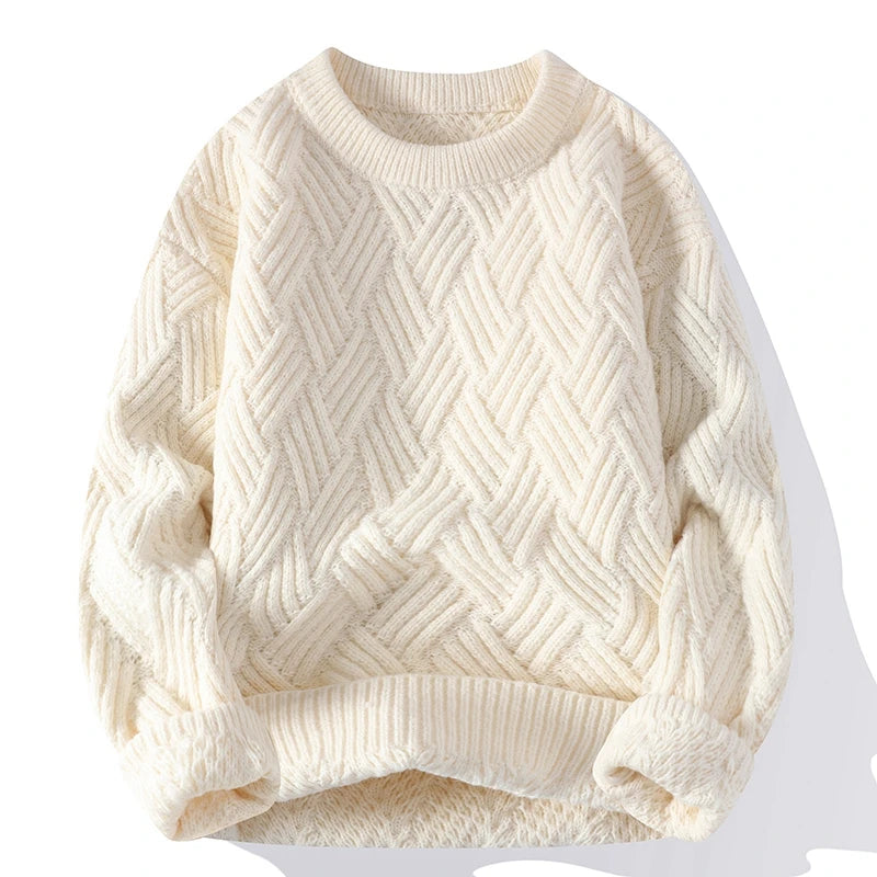 Men's Textured Knit Jumper with Geometric Pattern