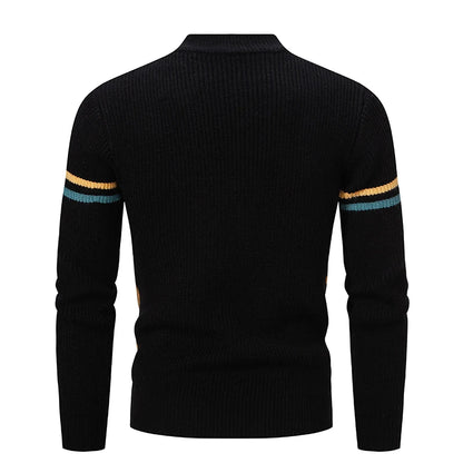 Men's Colour Block Knit Jumper with High Neck and Long Sleeves
