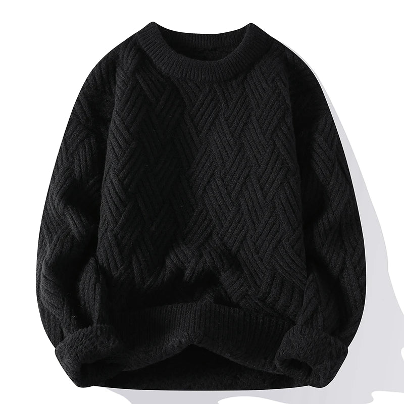 Men's Textured Knit Jumper with Geometric Pattern