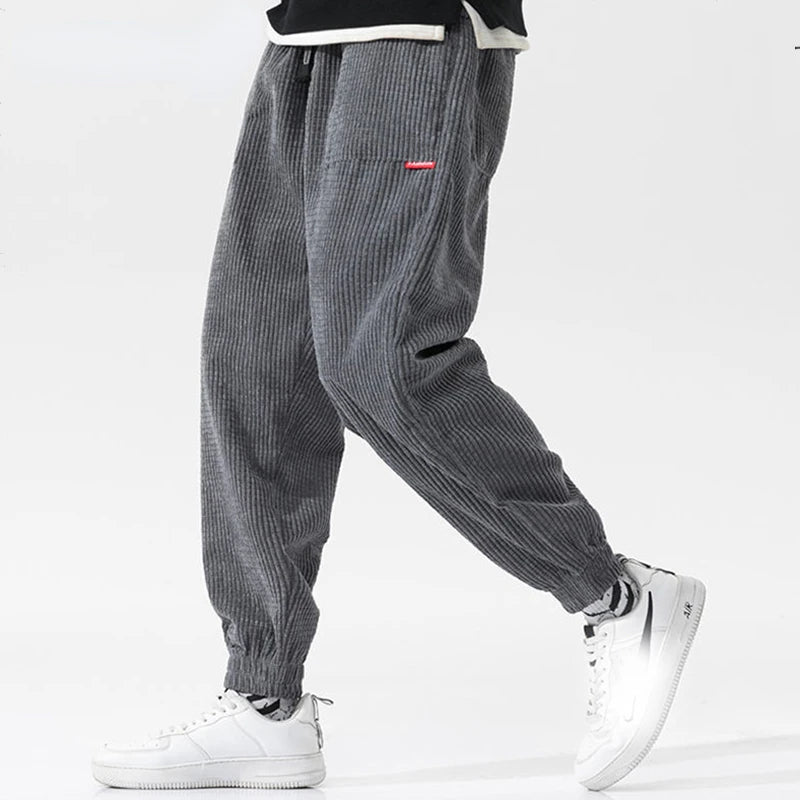 Men's Textured Trousers Relaxed Fit Drawstring Waist Joggers