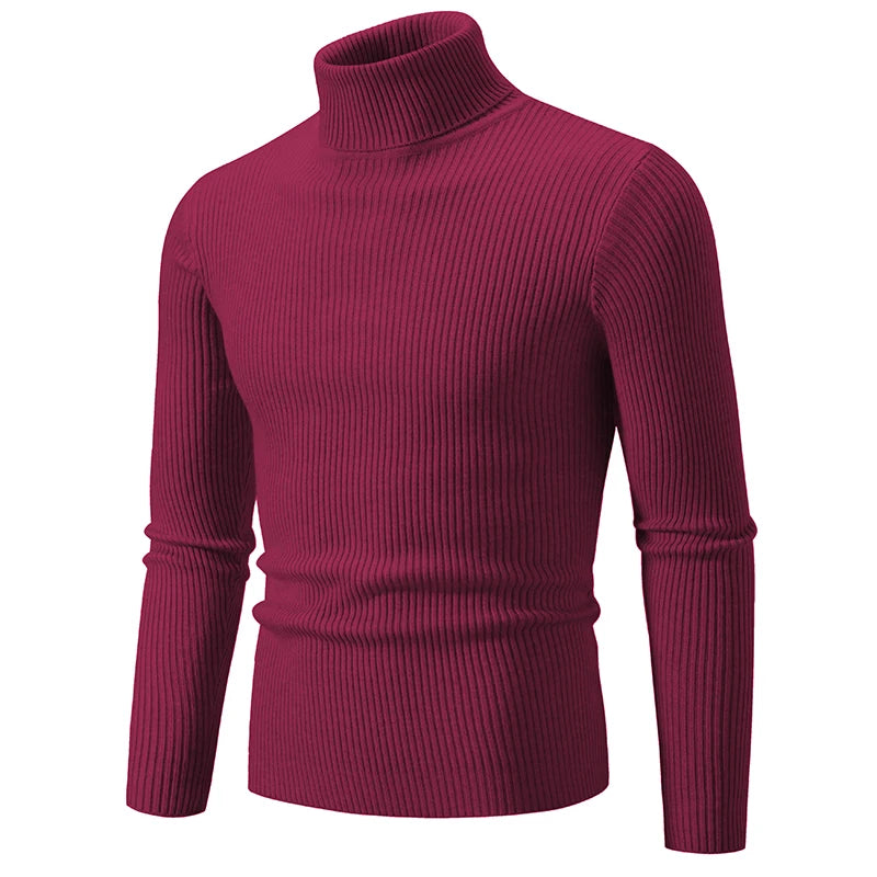 Men's Ribbed Turtleneck Jumper with Fitted Long Sleeves