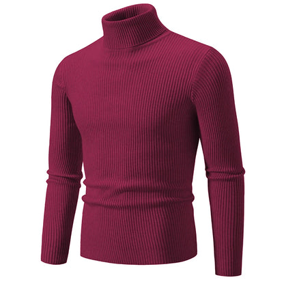 Men's Ribbed Turtleneck Jumper with Fitted Long Sleeves