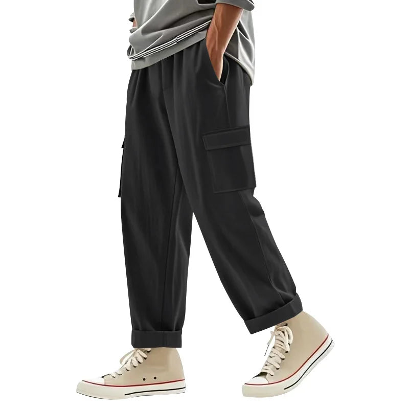 Men's Cargo Trousers Drawstring Waist Multiple Pockets Loose Fit