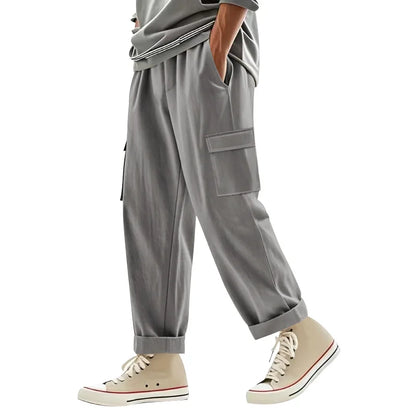 Men's Cargo Trousers Drawstring Waist Multiple Pockets Loose Fit