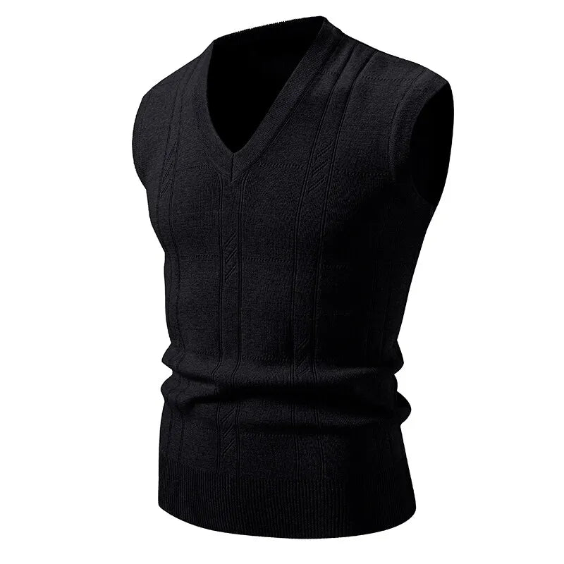 Men's Knitted V Neck Tank Top Vest with Textured Pattern