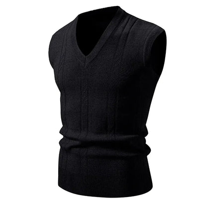 Men's Knitted V Neck Tank Top Vest with Textured Pattern