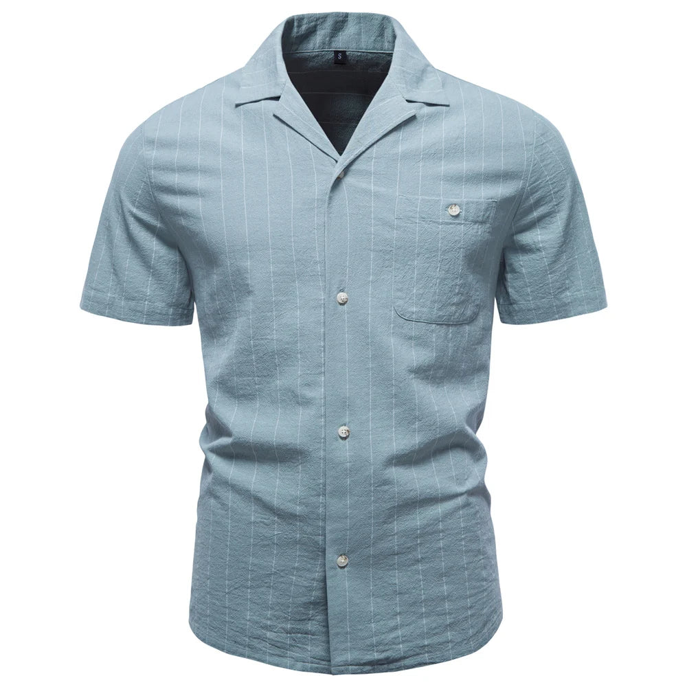 Men's Short Sleeve Shirt with Vertical Stripe Pattern
