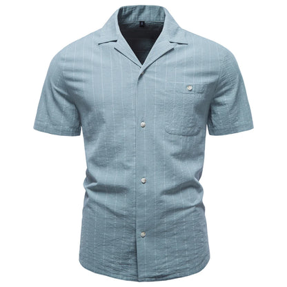 Men's Short Sleeve Shirt with Vertical Stripe Pattern