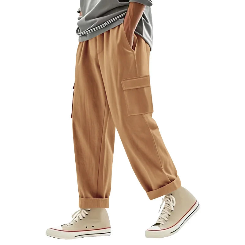 Men's Cargo Trousers Drawstring Waist Multiple Pockets Loose Fit