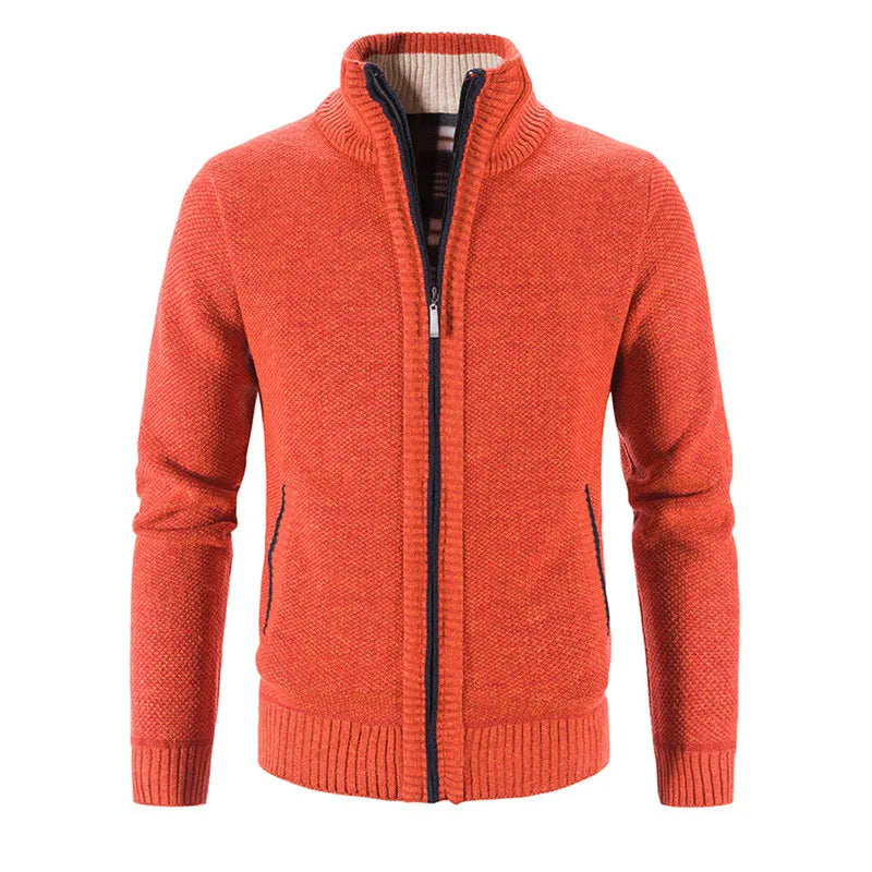 Men's Knitted Cardigan with Zip Front and High Neck
