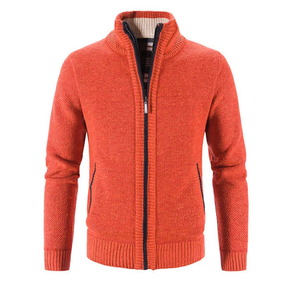Men's Knitted Cardigan with Zip Front and High Neck