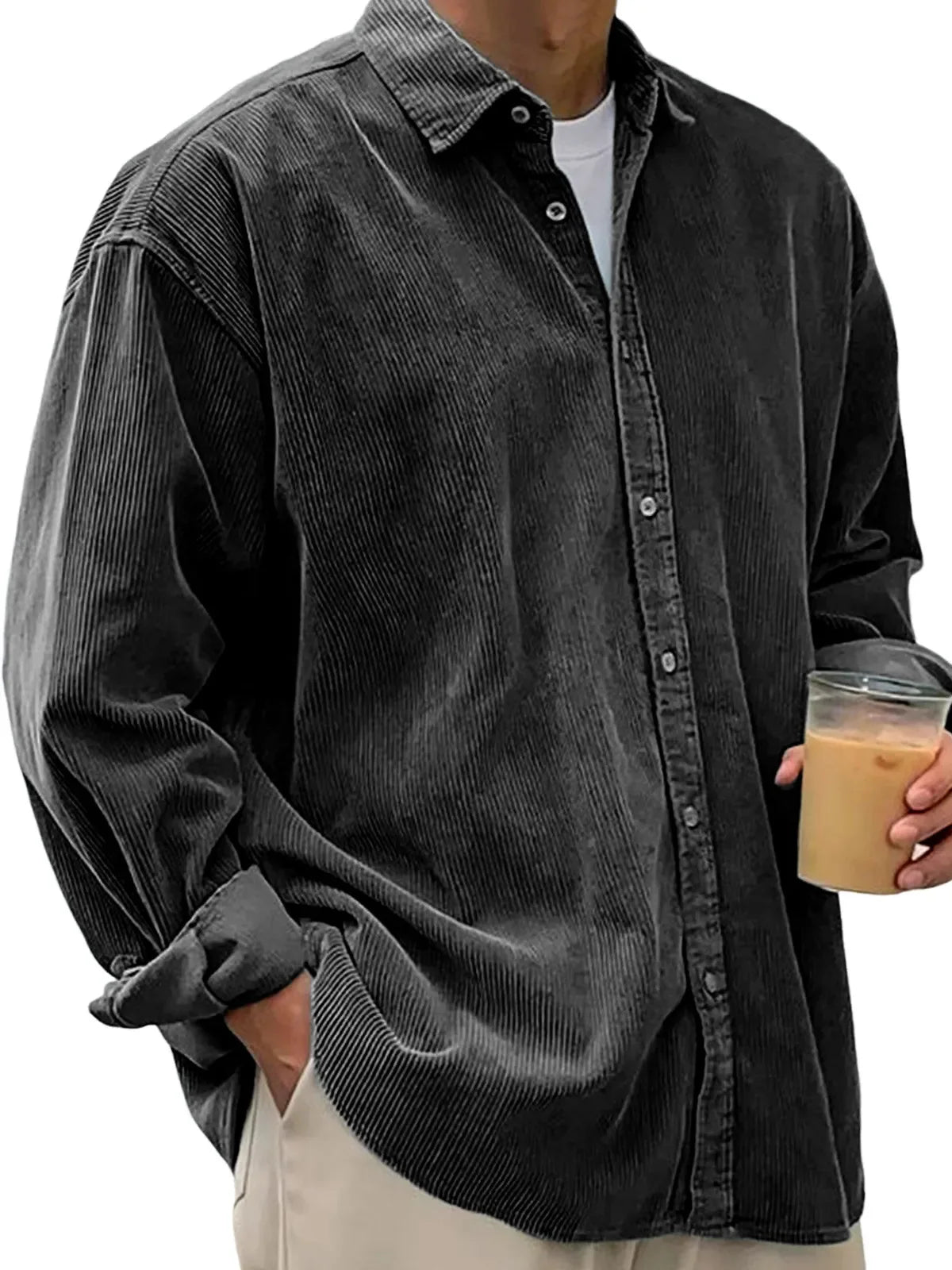 Men's Corduroy Long Sleeve Button Down Shirt