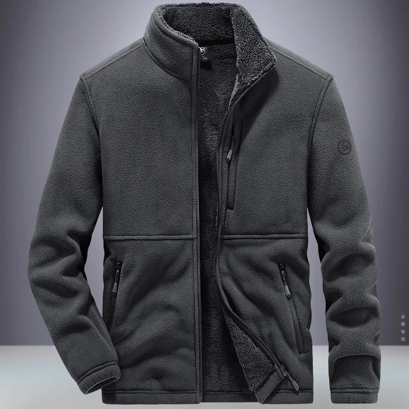 Men's Fleece Jacket – Full Zip Front Stand Collar Long Sleeve Outerwear