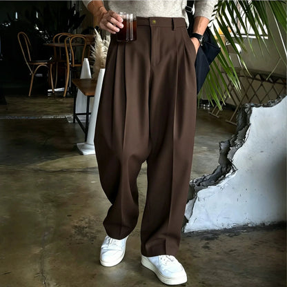 Men's Baggy Trousers – Pleated Loose Fit Wide Leg