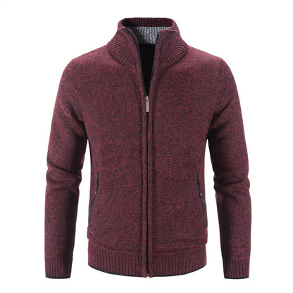 Men's Knitted Zip Cardigan with High Neck and Pockets