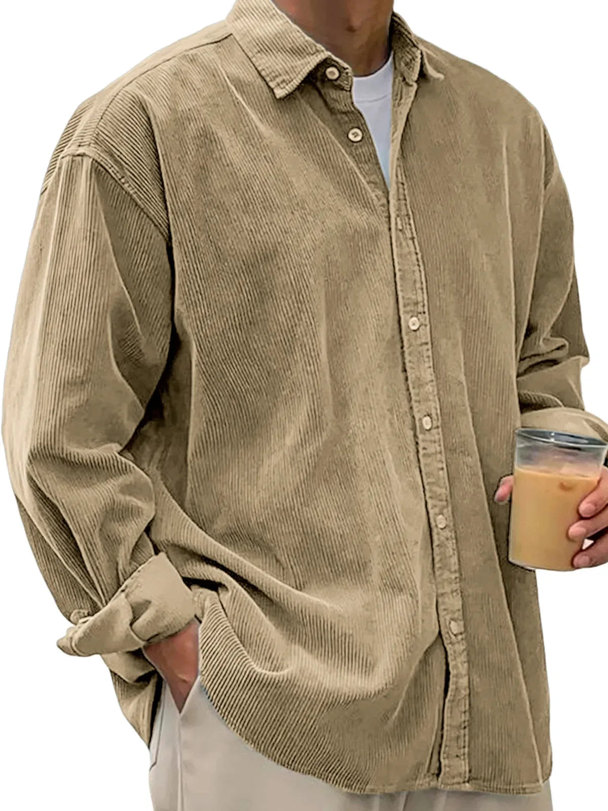 Men's Corduroy Long Sleeve Button Down Shirt