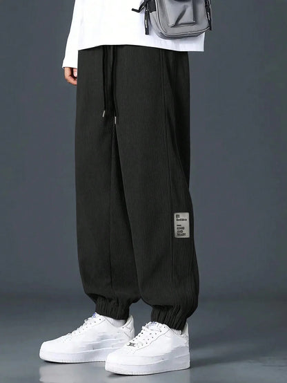 Men's Loose Fit Trousers with Elasticated Cuffed Waist