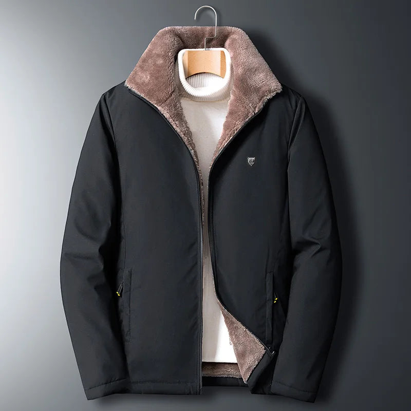 Men's Lined Jacket with Stand Collar – Full Zip Front Long Sleeve Outerwear