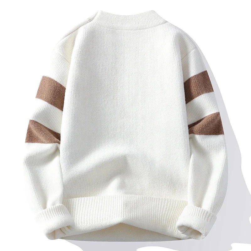 Men's Geometric Knit Jumper with Crew Neck Block Pattern