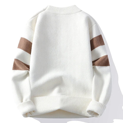 Men's Geometric Knit Jumper with Crew Neck Block Pattern