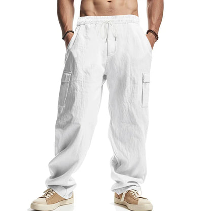 Men's Cargo Trousers Drawstring Waist Multiple Pockets Loose Fit