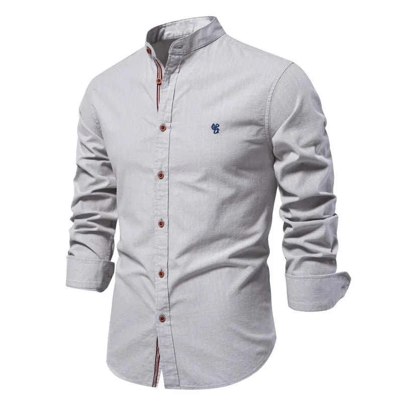 Men's Long Sleeve Grandad Collar Button Shirt