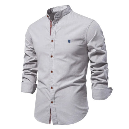 Men's Long Sleeve Grandad Collar Button Shirt