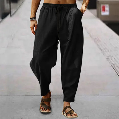 Men's Loose Fit Tapered Trousers with Drawstring Waist