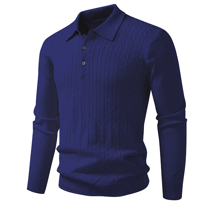 Men's Cable Knit Polo Jumper with Long Sleeves