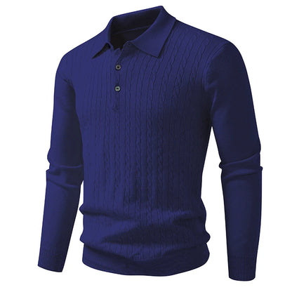Men's Cable Knit Polo Jumper with Long Sleeves