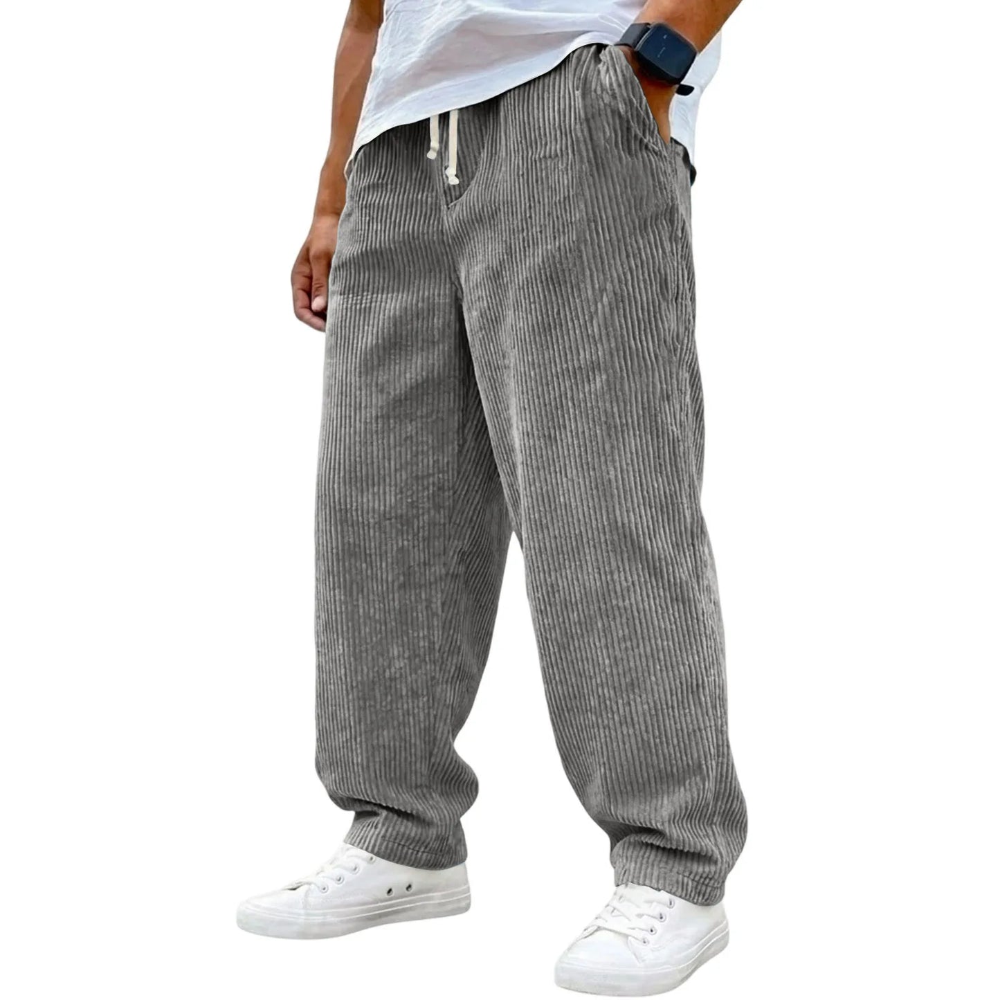 Men's Relaxed Fit Trousers with Drawstring Waist and Pockets