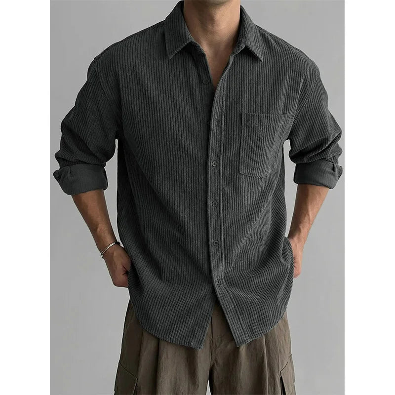 Men's Textured Long Sleeve Overshirt with Chest Pocket
