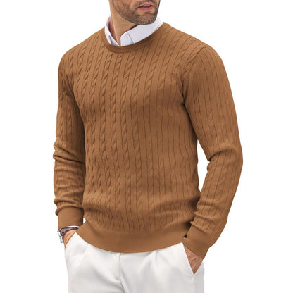 Men's Cable Knit Jumper with Crew Neck and Long Sleeves